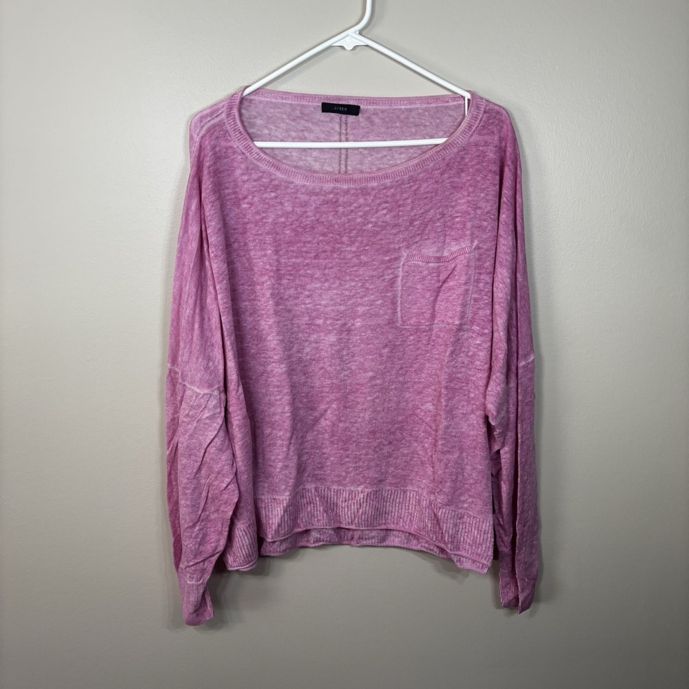 J.Crew Sweater Women's 3XL Pink 100% Linen Long Sleeves Lightweight Knit Pocket